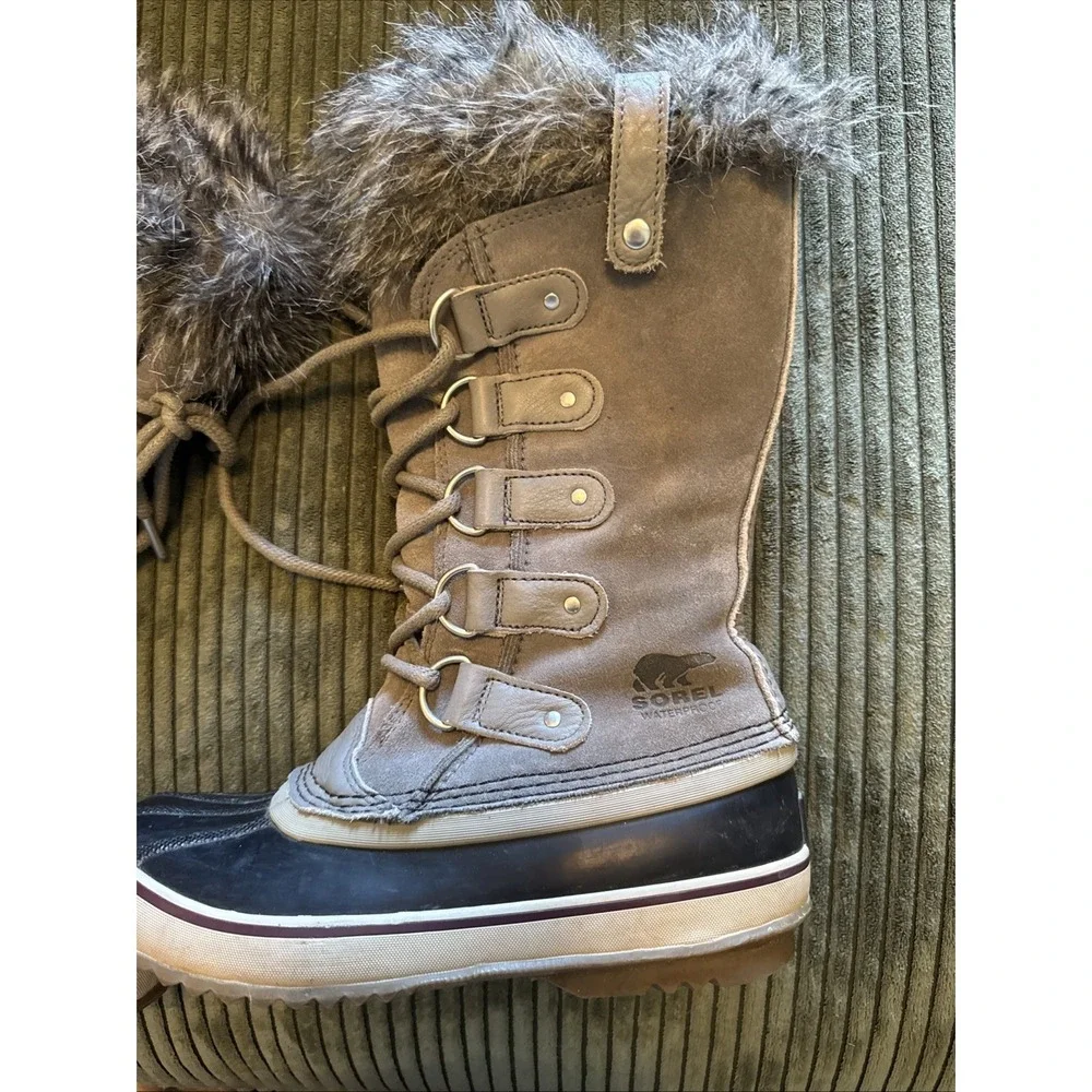 Sorel Joan Of Arctic Waterproof Faux Fur Boots Grey/Black NL2429-383 Sz 7 READ